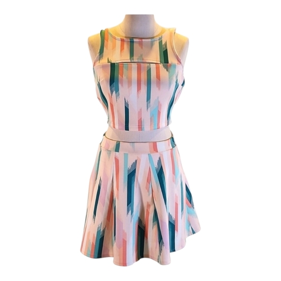 Decree Pastel Brushstroke Two Piece Crop Top & Skater Skirt Set Small - Picture 2 of 12